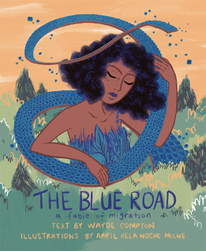 Illustration of a woman with a blue road wrapped around her.